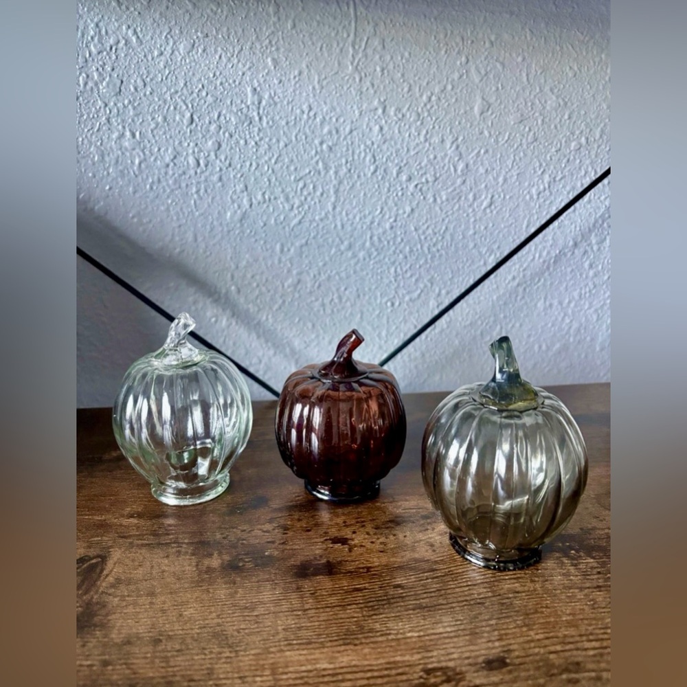 Handblown Glass Pumpkin Trio - Clear, Amber, Smoky